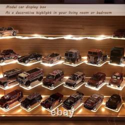 Car Display Case 80+ LED Light Matchbox 1/64 Model Diecast Wheels Wood Cabinet