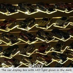 Car Display Case 80+ LED Light Matchbox 1/64 Model Diecast Wheels Wood Cabinet