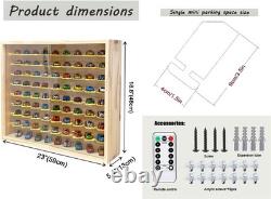 Car Display Case 80+ LED Light Matchbox 1/64 Model Diecast Wheels Wood Cabinet