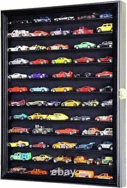 Car Display Case Black 12 Shelves Matchbox Model 1/64 Diecast Solid Wood Cabinet