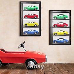 Car Display Case Black 4 Tier Diecast 1/18 Model Mirrored Wall Wood Rack Cabinet
