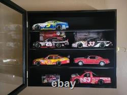 Car Display Case Black 8 Pcs Diecast 1/24 Model Wood NASCAR Matchbox Toy Cabinet