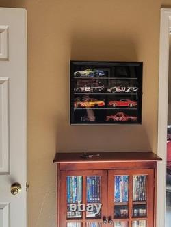 Car Display Case Black 8 Pcs Diecast 1/24 Model Wood NASCAR Matchbox Toy Cabinet