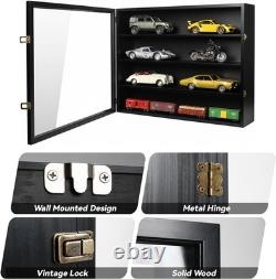 Car Display Case Black 8 Slot Diecast 1/18 Model Wood Rack Shelf Storage Cabinet