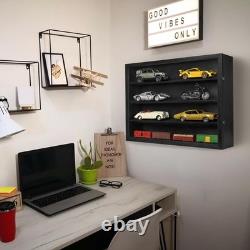 Car Display Case Black 8 Slot Diecast 1/18 Model Wood Rack Shelf Storage Cabinet