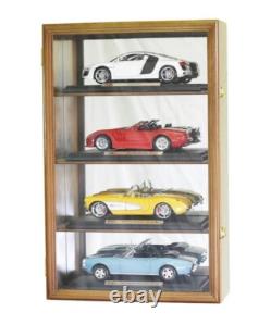 Car Display Case Walnut 4 Tier Diecast 1/18 Model Mirrored Wood Wall Toy Cabinet