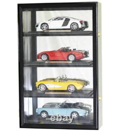 Car Display Case Walnut 4 Tier Diecast 1/18 Model Mirrored Wood Wall Toy Cabinet