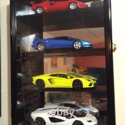 Car Display Case Walnut 4 Tier Diecast 1/18 Model Mirrored Wood Wall Toy Cabinet