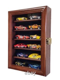 Car Display Case Walnut 6 Tier Matchbox Wheels Model 1/64 Diecast Wood Cabinet