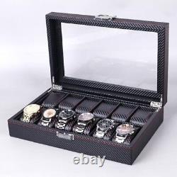 Carbon Fiber PU Watch Box Jewelry Box Display Watch Case Holder Organizer Gift