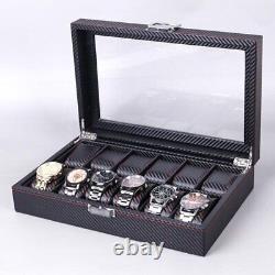 Carbon Fiber PU Watch Box Jewelry Box Display Watch Case Holder Organizer Watche