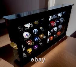 Case Wall Cabinet Pocket Pro Mini Helmets Display Holder Wood Rack UV Protected