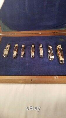 Case XX Set of 7 75th Anniversary Knives Genuine Stag 1980 Mint In Wood Display