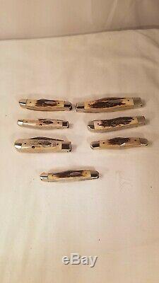 Case XX Set of 7 75th Anniversary Knives Genuine Stag 1980 Mint In Wood Display