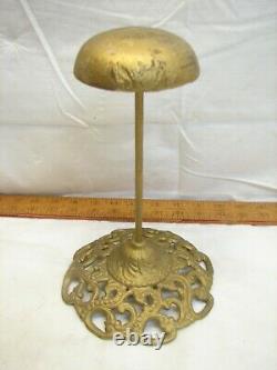 Cast Iron Victorian Ornate Hat Stand Wig Store Display Wood Top Gold Finish