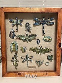 Ceramic Bug Art Dragonfly Moth Insects Bugs Art Pottery in Wood Display Case