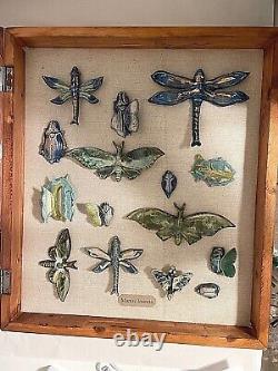 Ceramic Bug Art Dragonfly Moth Insects Bugs Art Pottery in Wood Display Case
