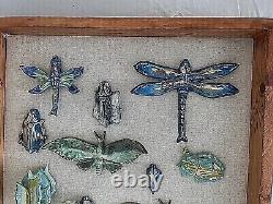 Ceramic Bug Art Dragonfly Moth Insects Bugs Art Pottery in Wood Display Case