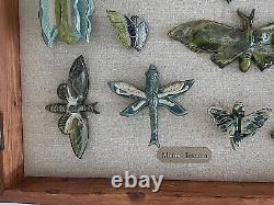 Ceramic Bug Art Dragonfly Moth Insects Bugs Art Pottery in Wood Display Case