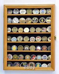 Challenge Coin Display Case 56 Oak Military Cabinet Solid Wood Shadow Box Rack