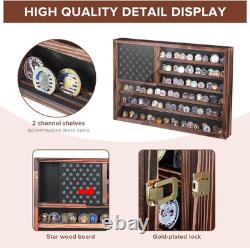 Challenge Coin Display Case, Lockable Military Coin Holder Cabinet with Removabl