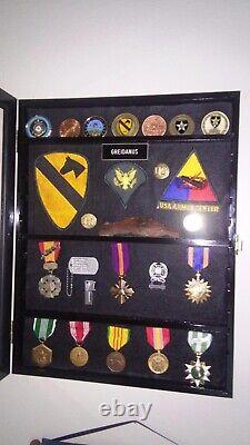 Challenge Coin Display Case Pin Badge Medal Adjustable Shelves Walnut Wood Rack