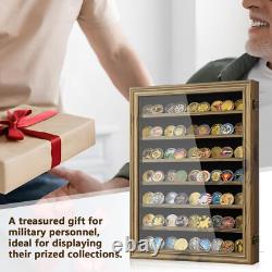 Challenge Coin Display Case Rustic 100 Pcs Military Wall Cabinet Wood Shadow Box