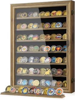Challenge Coin Display Case Rustic 100 Pcs Military Wall Cabinet Wood Shadow Box