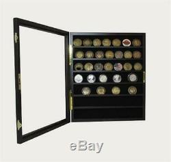 Challenge Coin Poker Chip Wall Mounted Shadow Display Case Wood Box Cabinet