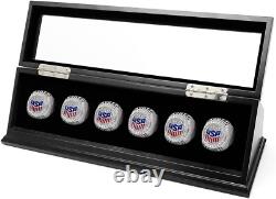Championship Ring Display Case Black Wood 6 Slot NFL NBA Super Bowl Shadow Box