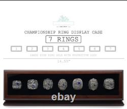 Championship Ring Display Case Mahogany Wood 7 Pcs NFL NBA Super Bowl Shadow Box