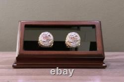 Championship Ring Display Case Mahogany Wood 7 Pcs NFL NBA Super Bowl Shadow Box