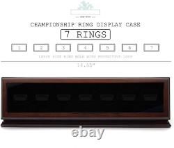 Championship Ring Display Case Mahogany Wood 7 Pcs NFL NBA Super Bowl Shadow Box