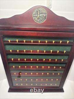 Cherry Mahogany Golf Ball Display Case Wood Cabinet Wall Mount Holds 63 L45