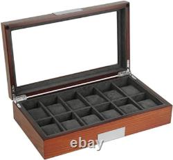 Cherry Oak Wood 12 Slot Watch Display Case and Jewelry Box Storage Organizer F