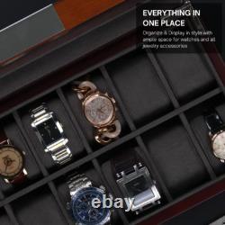 Cherry Oak Wood 12 Slot Watch Display Case and Jewelry Box Storage Organizer F