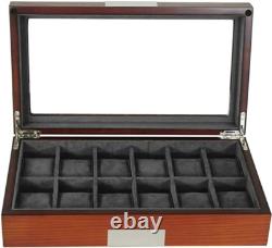 Cherry Oak Wood 12 Slot Watch Display Case and Jewelry Box Storage Organizer F