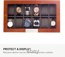 Cherry Oak Wood 12 Slot Watch Display Case and Jewelry Box Storage Organizer F