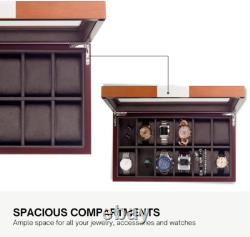 Cherry Oak Wood 12 Slot Watch Display Case and Jewelry Box Storage Organizer F