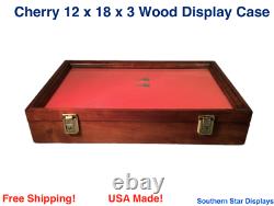 Cherry Wood Display Case 12 x 18 x 3 for Arrowheads Knifes Collectibles & More