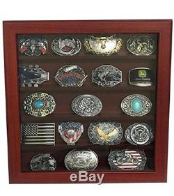 Cherry Wood Wall Belt Buckle Display Case with Five Rows for Collectible Belt