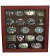Cherry Wood Wall Belt Buckle Display Case With Five Rows For Collectible Belt