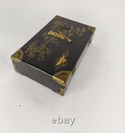 Chinese Wood inlay Brass Trim Treasure chest Jewelry Boxes storage box Vintage