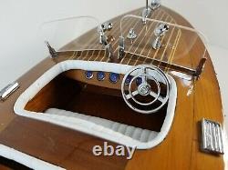 Chris Craft Triple Cockpit Speed Boat Wooden Model 24 Runabout W Display Case