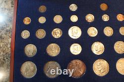 Coins Of The 20'th Century, 27 Coins In Wood Display Case, Silver Coins