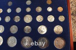 Coins Of The 20'th Century, 27 Coins In Wood Display Case, Silver Coins