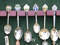 Collection Of 52 Miniature Spoons & Brent Wood Display Cabinet Case