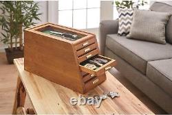 Collectors Cabinet Solid Wood Knives Coin Watches ELEGANT Display Case Glass Top