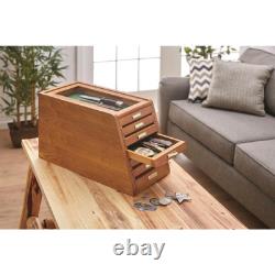 Collectors Cabinet Solid Wood Knives Coin Watches ELEGANT Display Case Glass Top