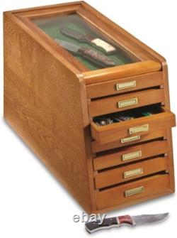 Collectors Cabinet Solid Wood Knives Coin Watches ELEGANT Display Case Glass Top